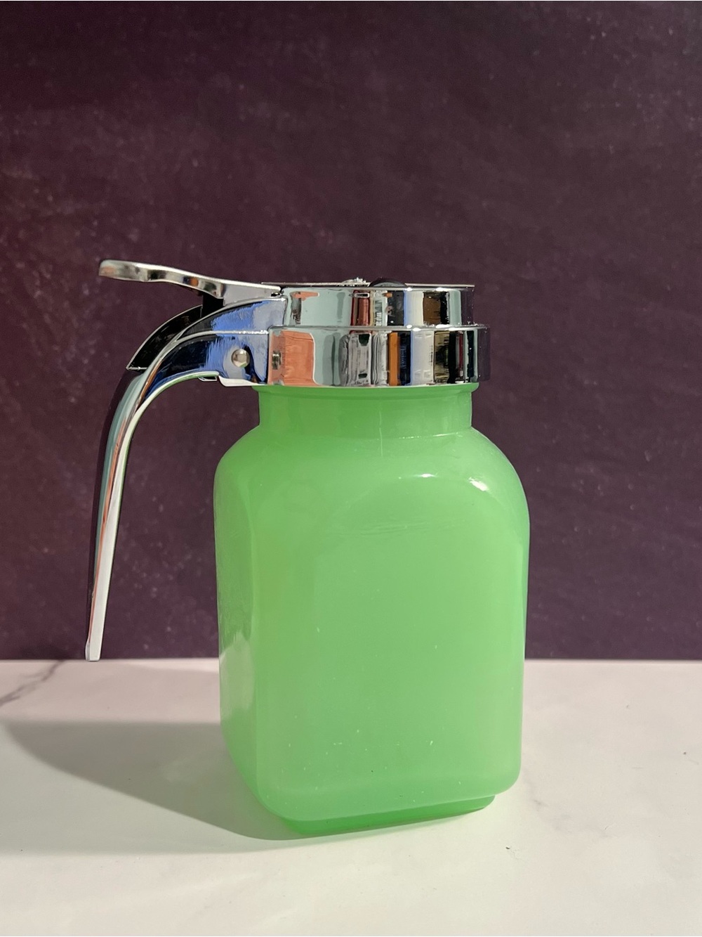 Jadeite Jar Dispenser with Chrome Pump